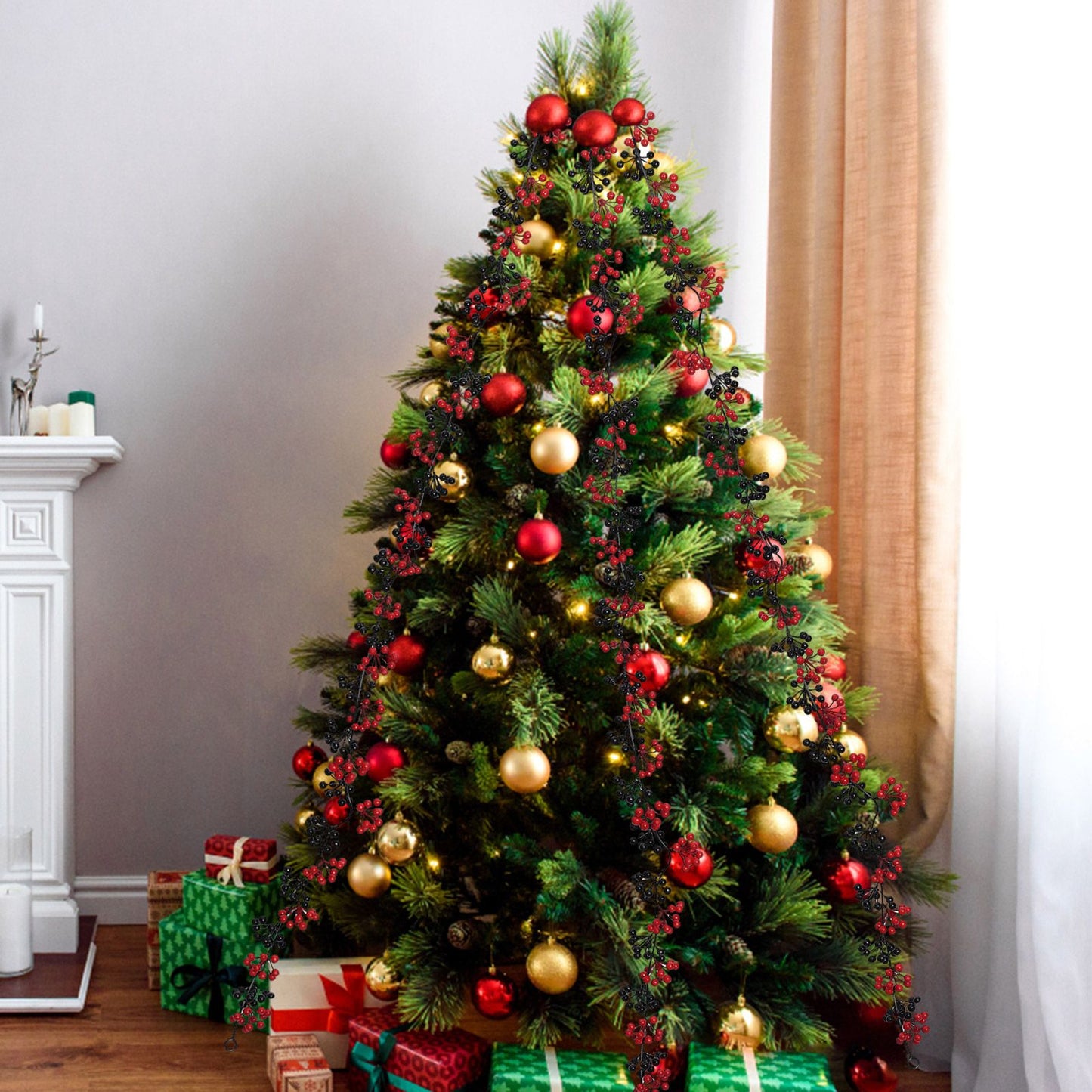 Artificial Berry Rattan with Black Berries Christmas Decoration Rattan for Mantelpiece Stair Handrail