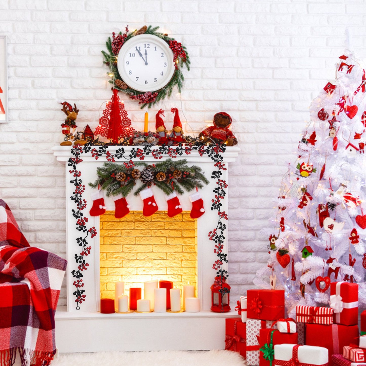 Artificial Berry Rattan with Black Berries Christmas Decoration Rattan for Mantelpiece Stair Handrail