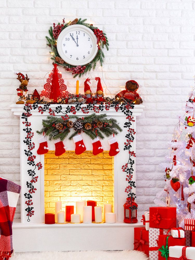 Artificial Berry Rattan with Black Berries Christmas Decoration Rattan for Mantelpiece Stair Handrail