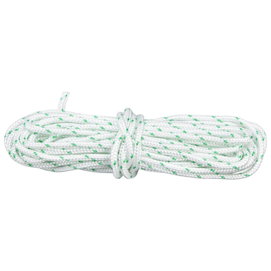 Nylon starter pull cord rope, white with green flecks, bundled and tied