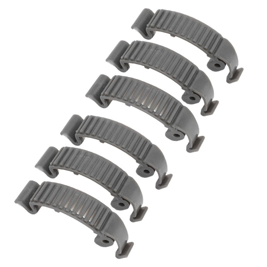 Gray cylinder cover snap clips with ridged band and mounting hole, set of 6
