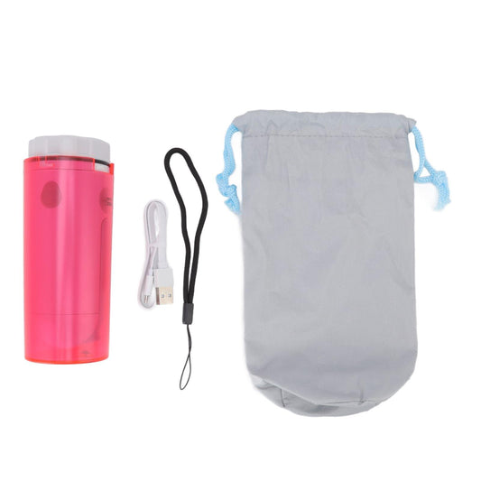 Portable bidet sprayer kit with pink body, USB cable, and gray drawstring pouch