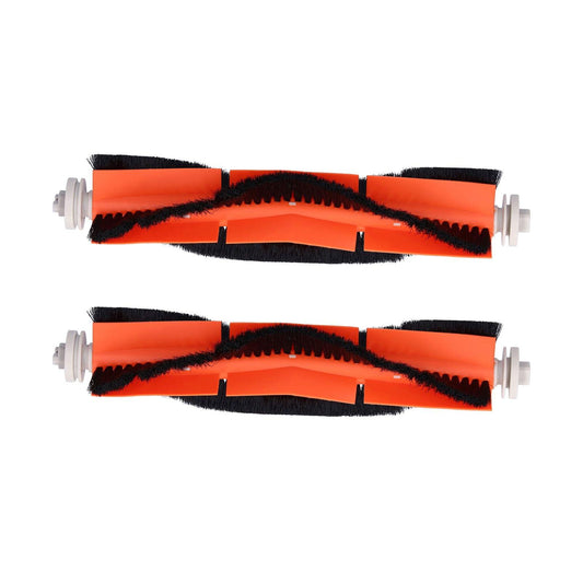 Vacuum roller brush replacement set, orange base with black bristles and side wheels