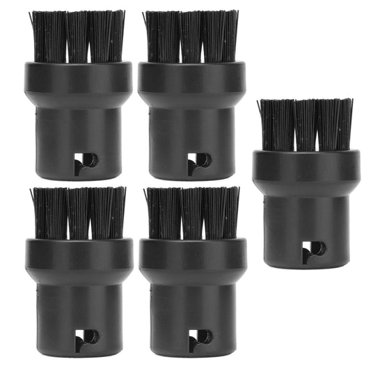 Black steam cleaner brush heads set, five cylindrical mounts with bristle pads
