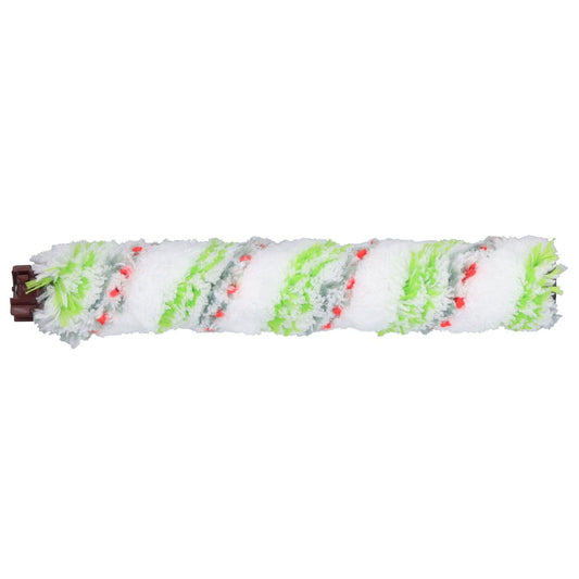 Brush roll replacement roller with white and neon green fiber stripes and small red bristle dots