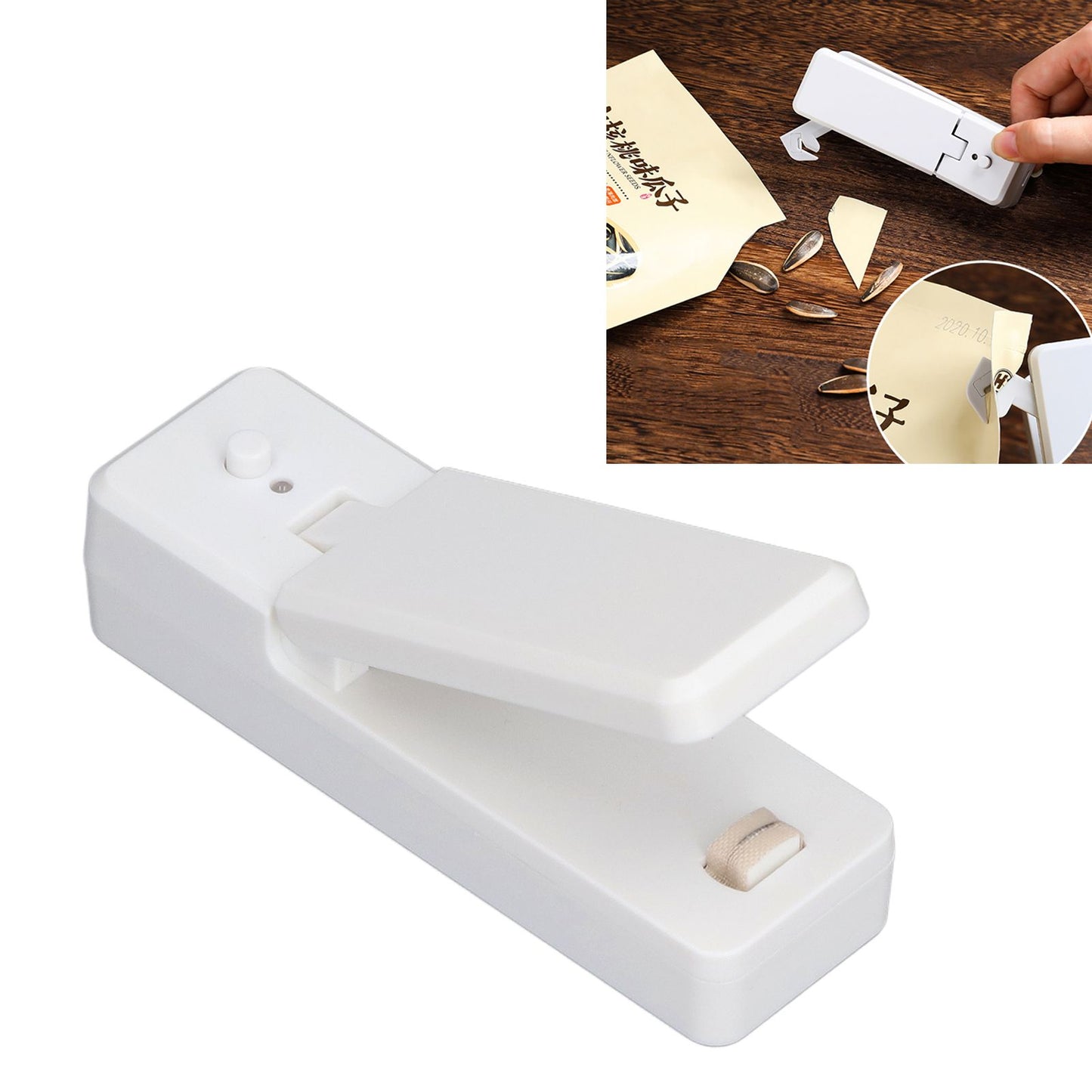 Portable Mini Bag Sealer with Magnet USB Charging Plastic Bag Sealing Machine for Home Kitchen UseWhite
