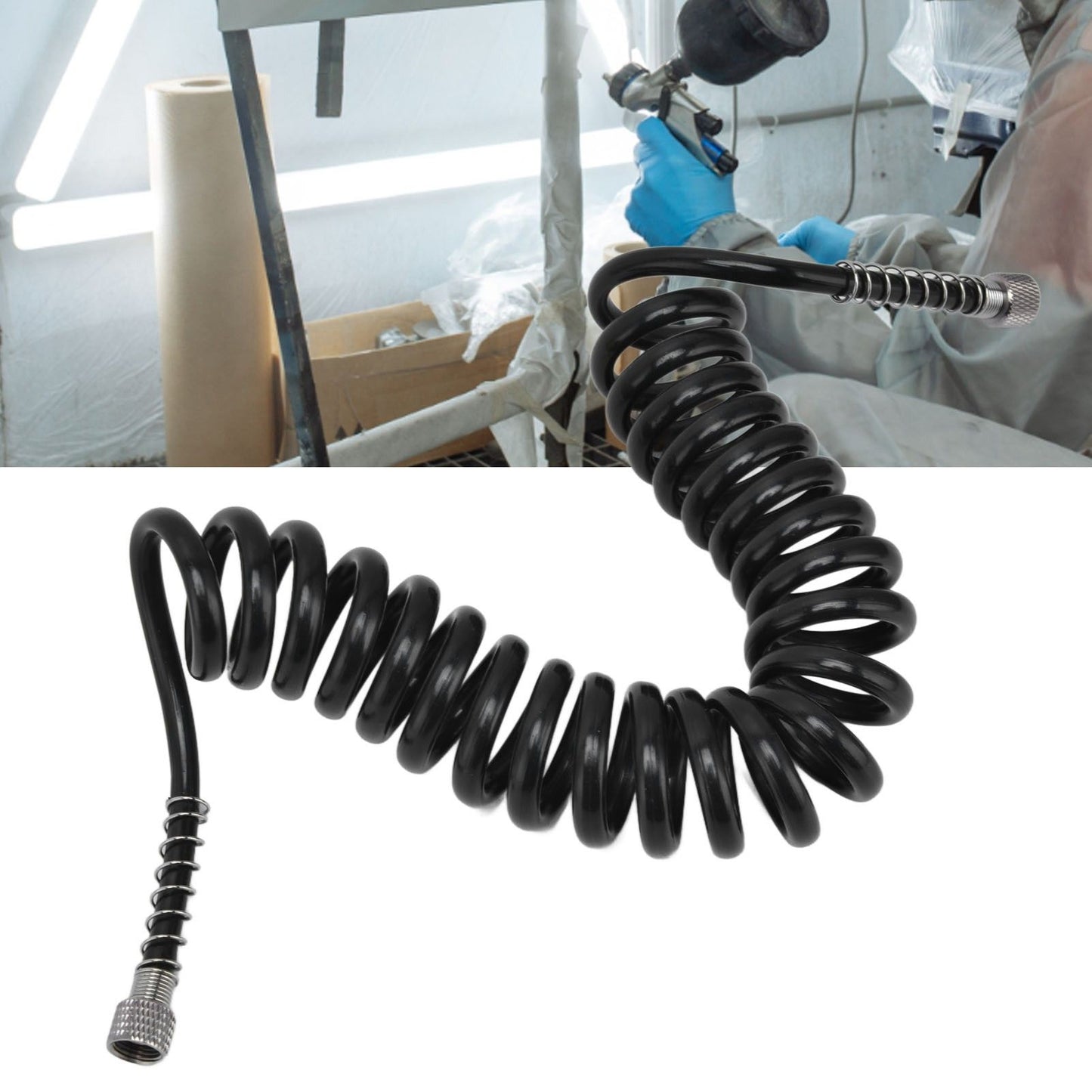 Air Hose Polyurethane Coil Air Hose with G1/8 Female Thread Fittings for Paint Airbrush Accessories