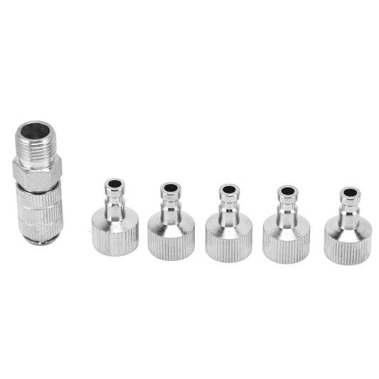 Stainless steel airbrush adapter set, six quick-release fittings with knurled collars