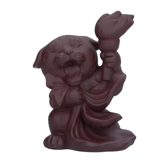 Dark brown incense backflow burner figurine, standing dog with raised hands