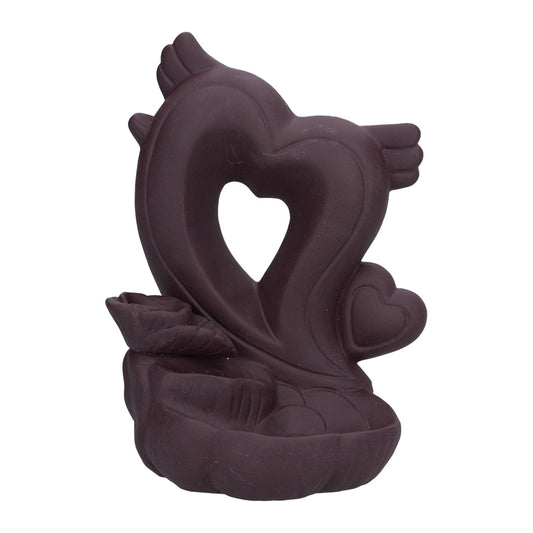 Ceramic backflow incense burner dolphin ornament with heart cutout, dark brown