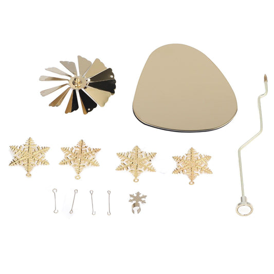 Metal candle tray set with hanging snowflake charms and rotating wind chime parts