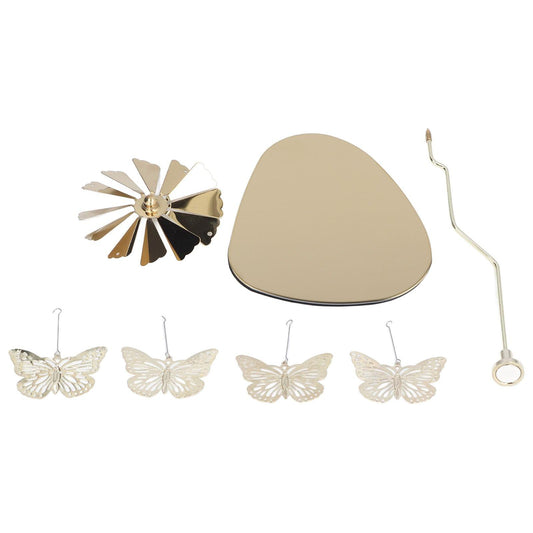 Butterfly wind-chime candle holder with round tray and hanging butterfly charms