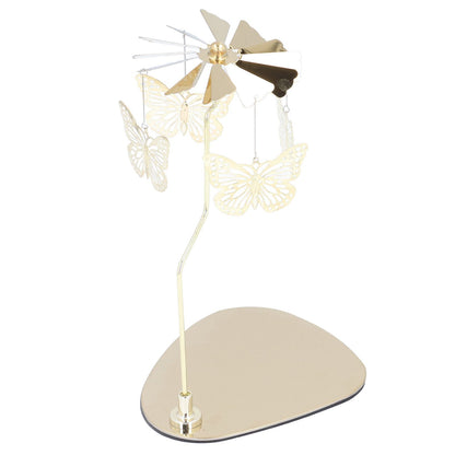 Candle Holder Round Triangle Tray Romantic European Style Stainless Steel Rotating Aromatherapy Wind Chime Candle Holder Butterfly
