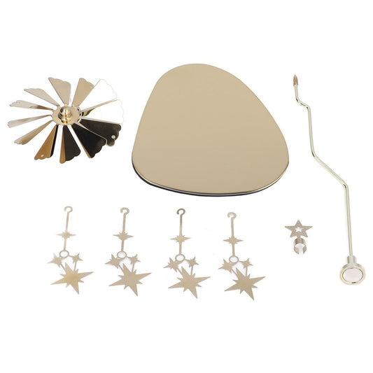 Rotating candle holder tray with star wind-chime elements and long hook handle