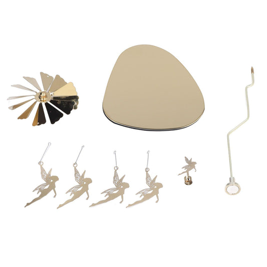 Rotating fairy wind chime candle holder with triangular tray and dangling fairies