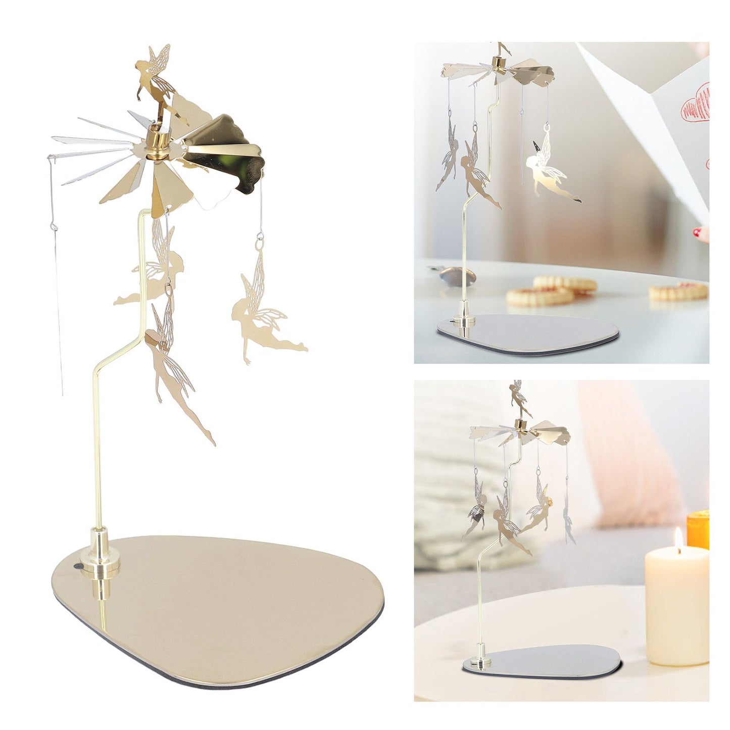Candle Holder Round Triangle Tray Romantic European Style Stainless Steel Rotating Aromatherapy Wind Chime Candle Holder Little Fairy