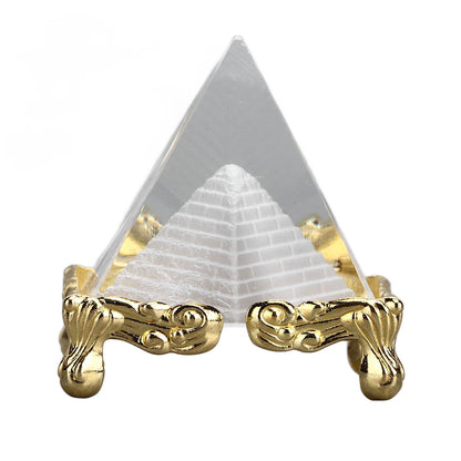 4cm Pyramid Prism Meditation Crystal Carved Pyramid Ornament with Gold Stand for Home Office Art Decor