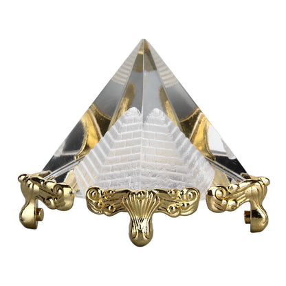 4cm Pyramid Prism Meditation Crystal Carved Pyramid Ornament with Gold Stand for Home Office Art Decor