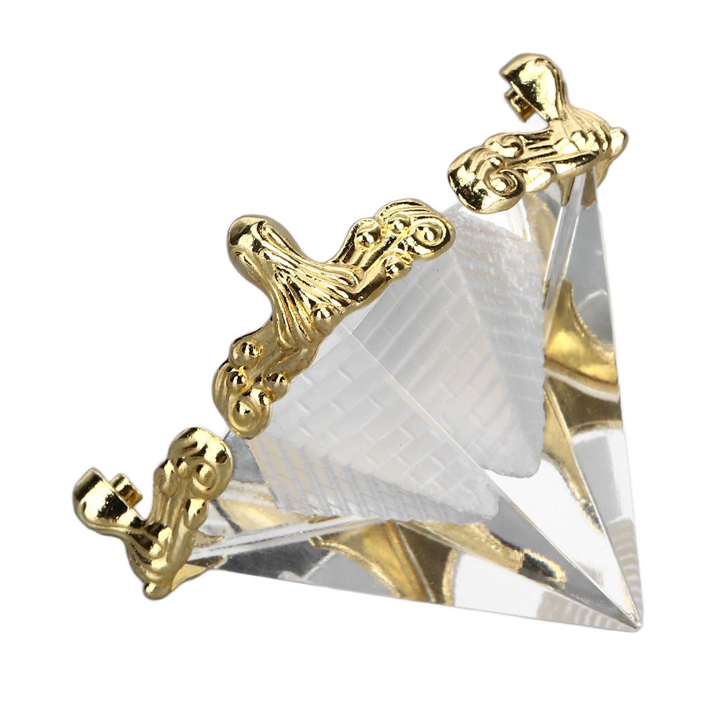 4cm Pyramid Prism Meditation Crystal Carved Pyramid Ornament with Gold Stand for Home Office Art Decor