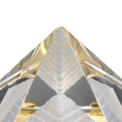 4cm Pyramid Prism Meditation Crystal Carved Pyramid Ornament with Gold Stand for Home Office Art Decor