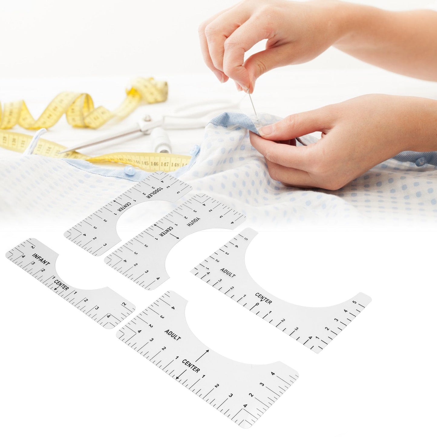 T Shirt Ruler Reusable PVC Shirt Guide Ruler Round Neck Alignment Ruler for Household Office