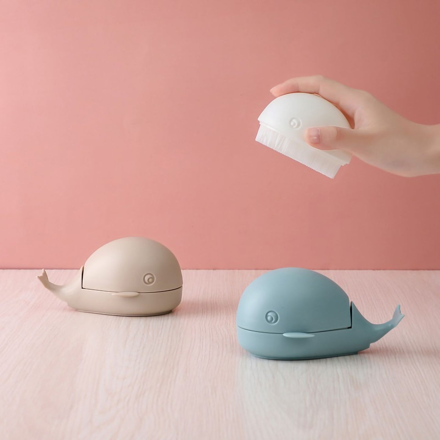 Clothes Cleaning Brush Soft Bristles Cute Whale Shape Portable Shoes Scrubbing Brush for Home TravelBeige