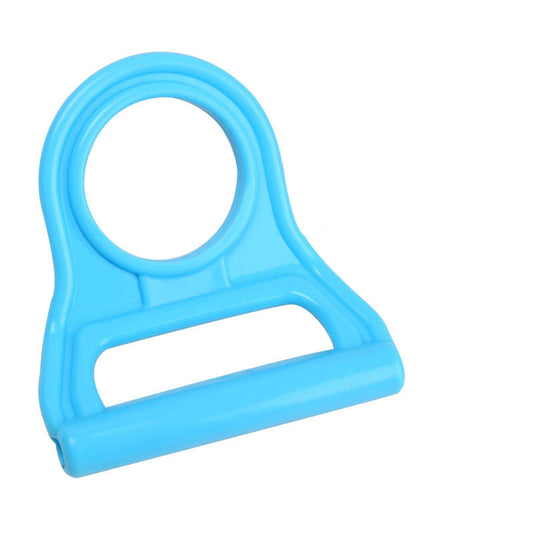Plastic water bottle lifter handle in light blue with central grip