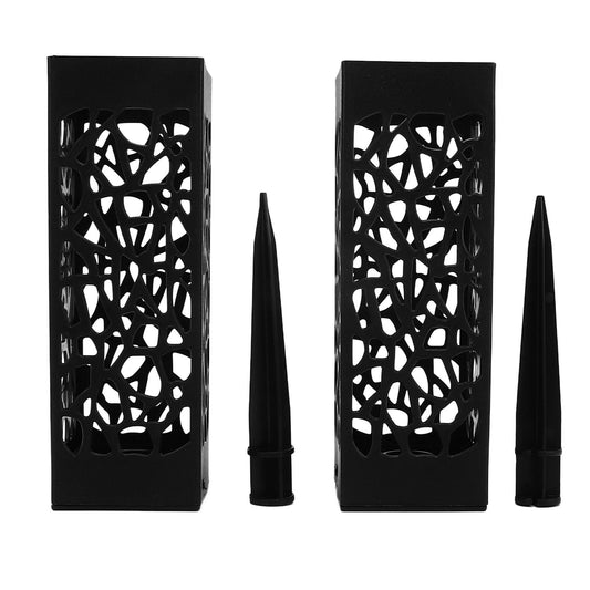 Set of 2 black hollow grave flower vases with lattice cutouts and ground spikes