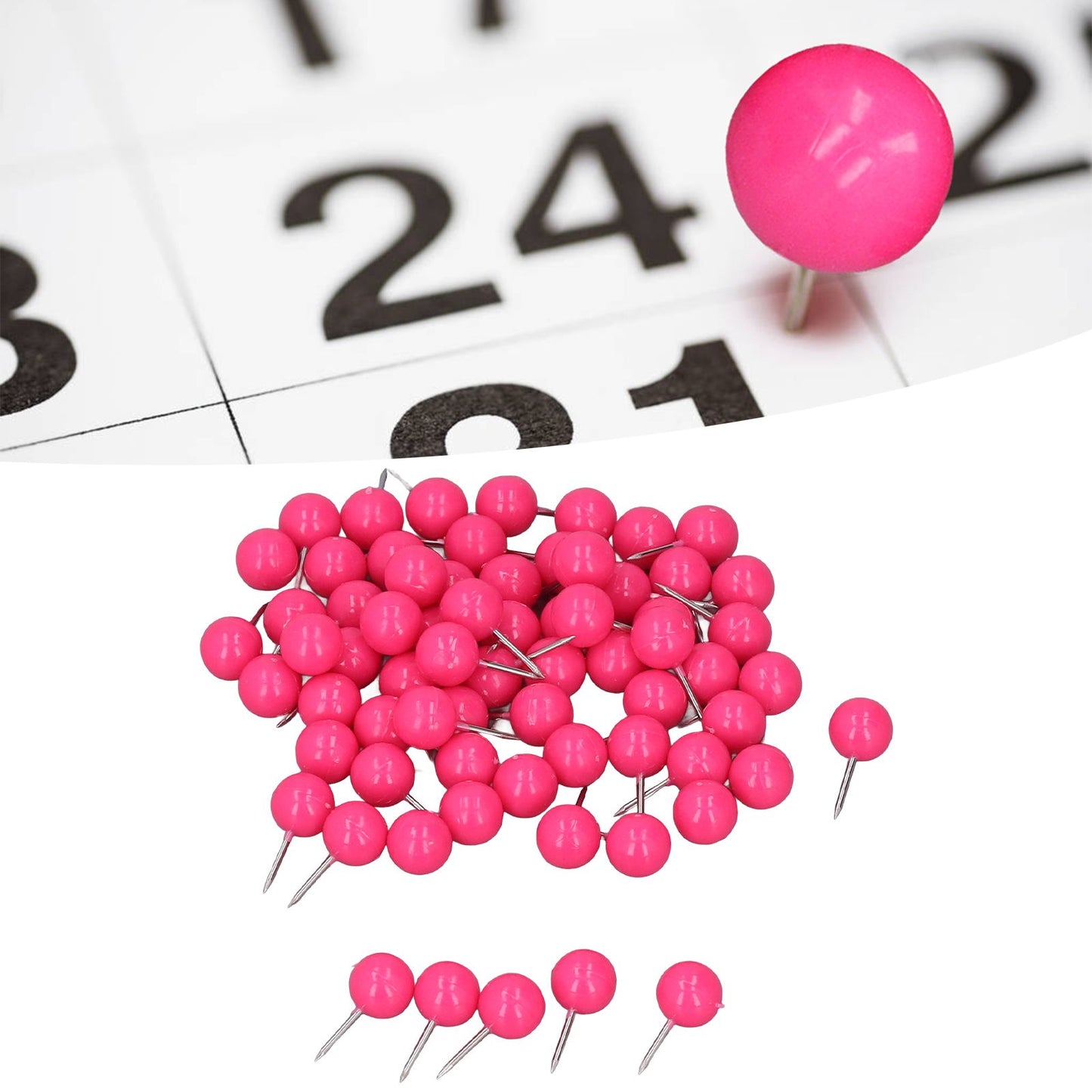 100Pcs Push Pins Map Tacks Steel Plastic Decorative Marking Pins for Cork Boards 9.5x20mm Rose Red