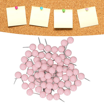 100Pcs Push Pins Map Tacks Steel Plastic Decorative Marking Pins for Cork Boards 9.5x20mm Pink