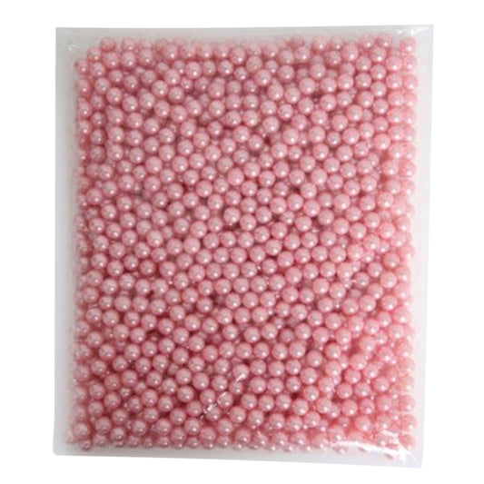 Pink faux pearl beads in clear square bag, for craft storage or filling
