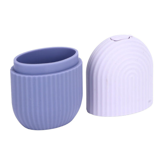 Silicone ice face mold set with ribbed cup and arched lid, purple and light purple