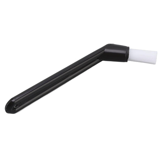 Coffee machine cleaning brush with black handle and white nylon bristles, short end tip