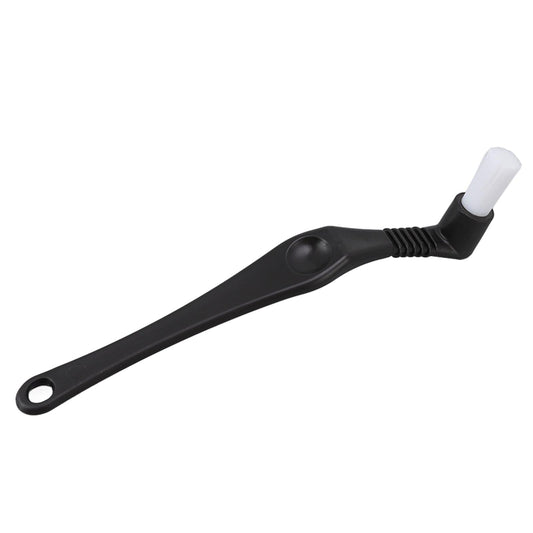 Coffee machine cleaning brush tool, long black handle with white bristle head