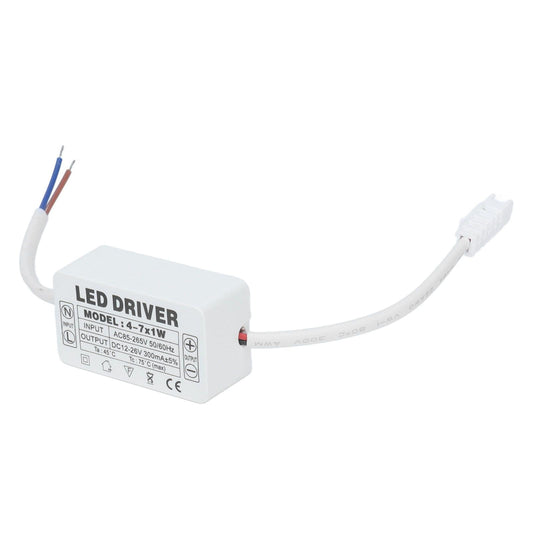 LED driver power supply with AC input wires and DC output cable, white module