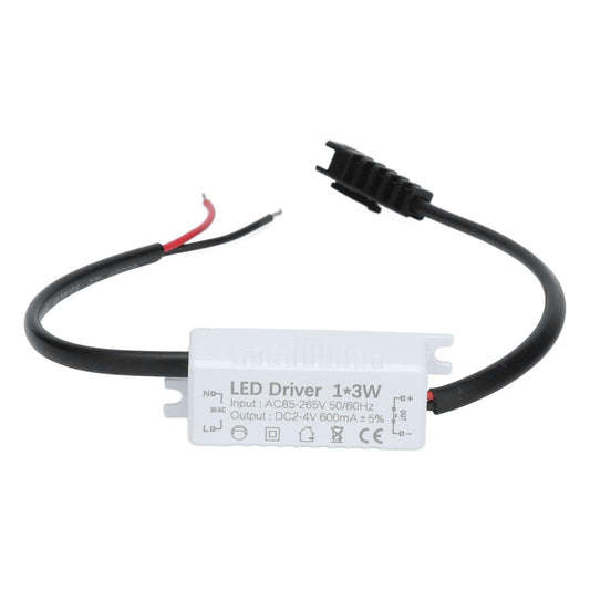 LED driver power supply adapter with black cable and 2-wire input leads, white module