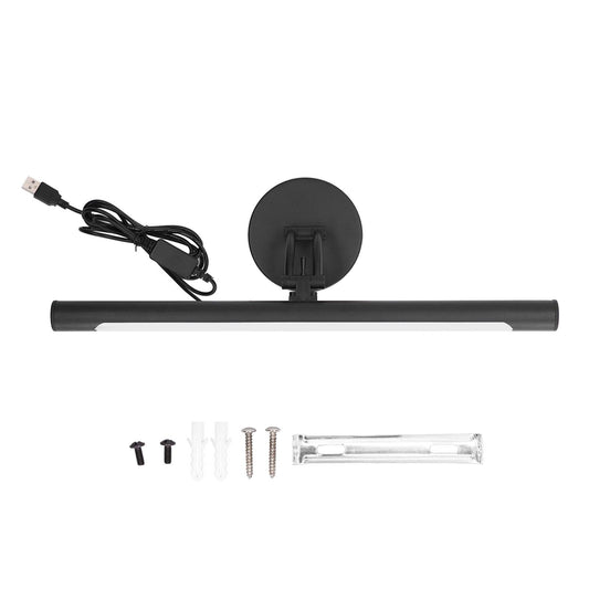 LED light bar with USB power cable, black mount base, and installation hardware kit