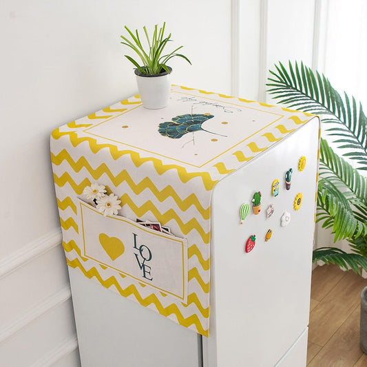 Yellow and white appliance dust cover with chevron pattern, love heart and cactus print