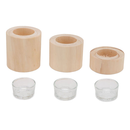 3Pcs Wooden Candle Cup Holders Low Medium High Simple Wooden Candlestick for Living Room Office Study Bedroom