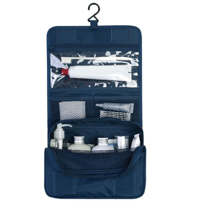 Hanging Toiletry Bag Cosmetic Bag Foldable Makeup Bag with Hook and Tote Navy Blue 24x18.5x9.5cm for Travel