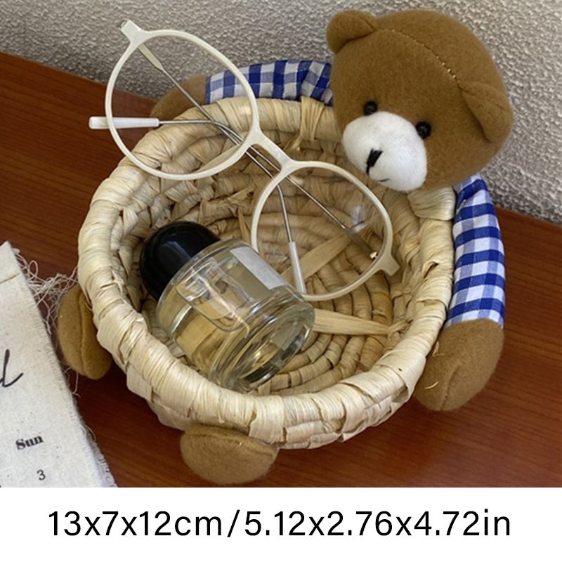 Cute Cartoon Bear Storage Basket Straw Storage Basket for Desktop Office Bedroom M