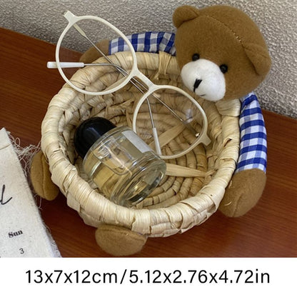 Cute Cartoon Bear Storage Basket Straw Storage Basket for Desktop Office Bedroom M