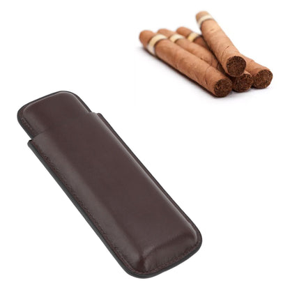 Leather Cigar Case Portable 2 Finger Cigar Holder for Travel Business Trip Boyfriend Gifts Deep Coffee