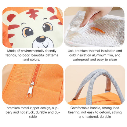 Lunch Bag Cute Cartoon Animal Pattern Waterproof Large Capacity Portable Thermal Insulation Lunch Box Bag for Women Men Tiger
