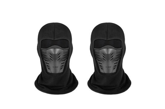 Black motorcycle balaclava face mask with full hood and molded protective nose