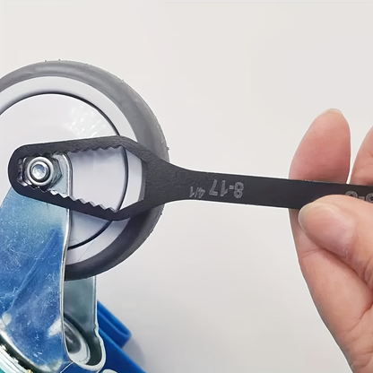 Black multi-functional 5mm thick box wrench, double-ended self-tightening adjustable wrench, wrench diameter 3-17mm, portable hand tool, suitable for automotive and household use.