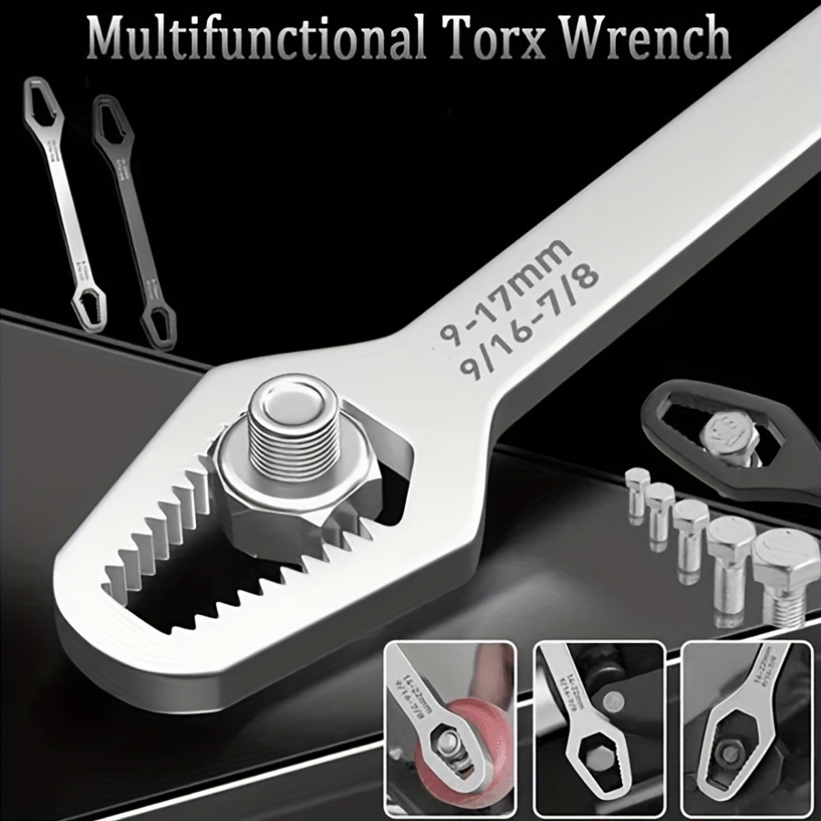 Black multi-functional 5mm thick box wrench, double-ended self-tightening adjustable wrench, wrench diameter 3-17mm, portable hand tool, suitable for automotive and household use.