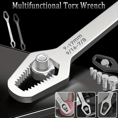 Black multi-functional 5mm thick box wrench, double-ended self-tightening adjustable wrench, wrench diameter 3-17mm, portable hand tool, suitable for automotive and household use.