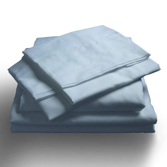 Blue fog king sheet set with pillowcases, neatly folded