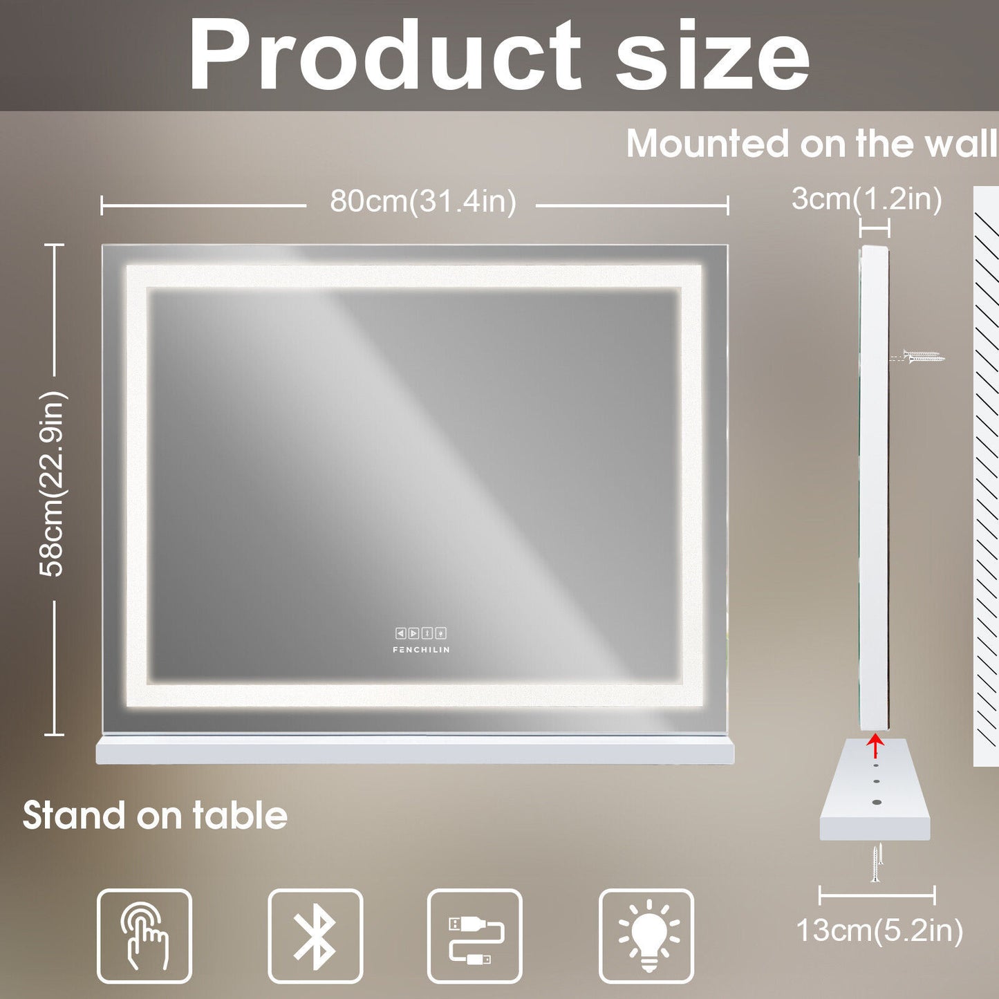 LED Makeup Mirror Bluetooth Touch Sensor Hollywood Vanity